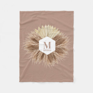 Rustic Boho Bohemian Pampas Grass Monogram Fleece Blanket