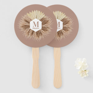 Rustic Boho Bohemian Pampas Grass Monogram Hand Fan