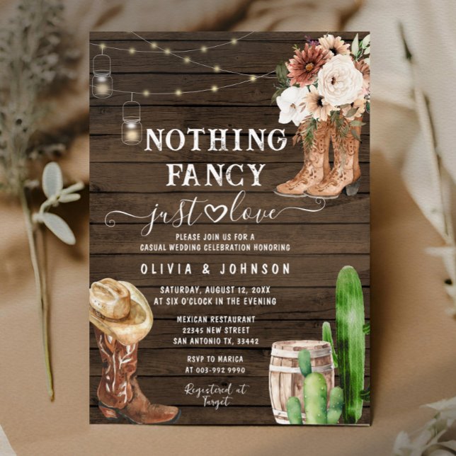 Rustic Boho Boots Nothing Fancy Just Love Wedding Invitation (Creator Uploaded)