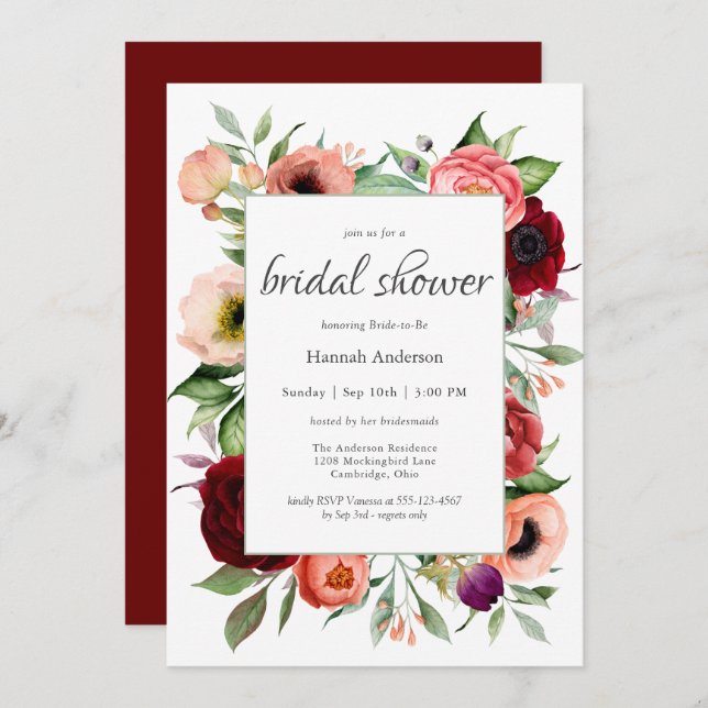 Rustic Boho Botanical Charm Bridal Shower Invitation (Front/Back)