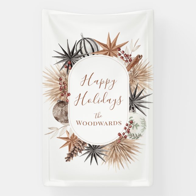 Rustic Boho Botanicals Holiday Christmas  Banner (Vertical)