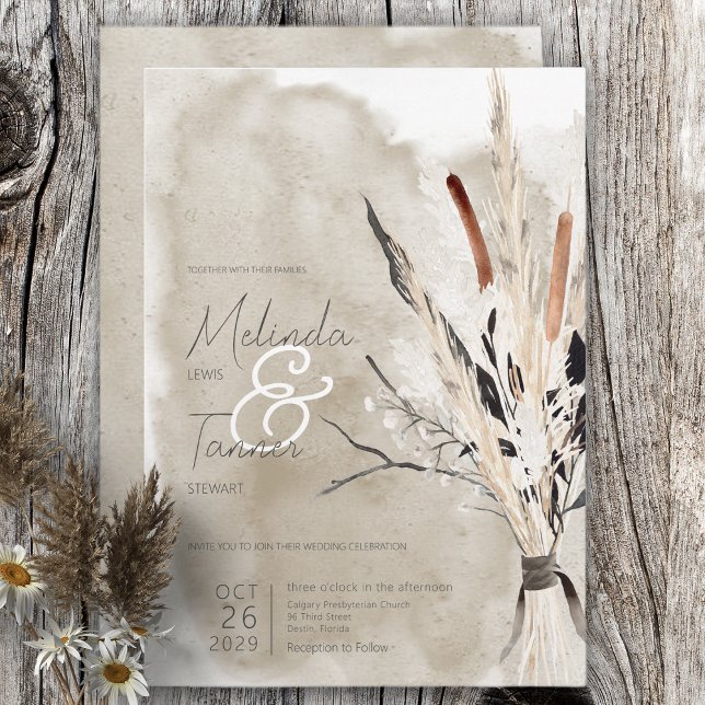 Rustic Boho Bouquet Modern Wedding Invitation (Creator Uploaded)