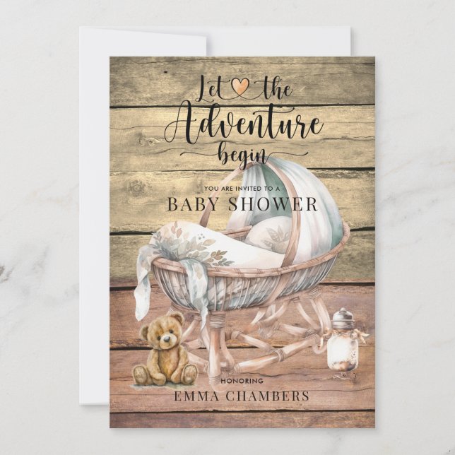 Rustic Boho Boy Baby Shower Nursery Crib Invitation (Front)