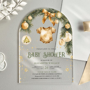 Rustic Boho Boy Winter Christmas Baby Shower Acrylic Invitations