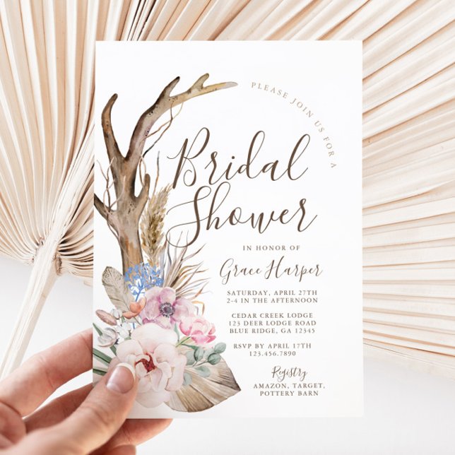 Rustic Boho Bridal Shower Invitation (Boho Bridal Shower Invitation)