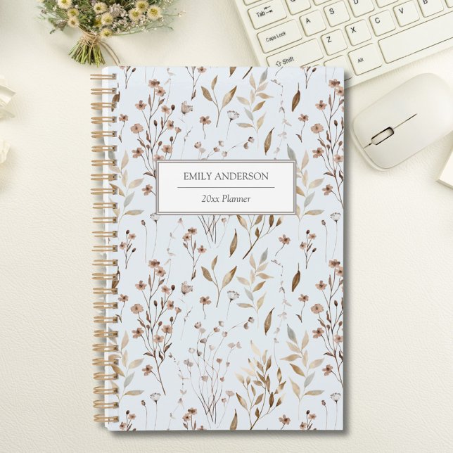 Rustic Boho Brown Fall Botanical Flower Leaf 2026 Planner (In situ)