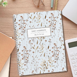 Rustic Boho Brown Fall Botanical To Do Check List Notebook