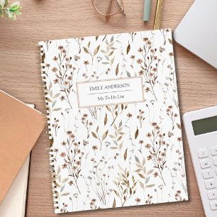Rustic Boho Brown Fall Botanical To Do Check List Notebook