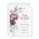 Rustic Boho Burgundy Plum Floral 75th Birthday