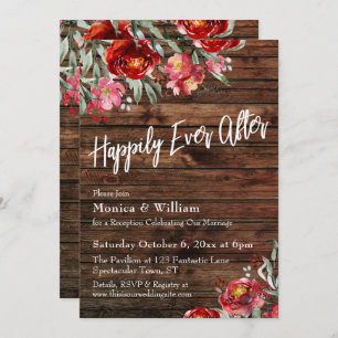 Rustic Boho Burgundy Red Floral Happily Ever After Invitation
