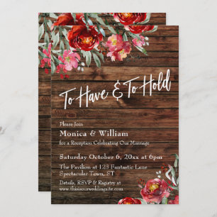 Rustic Boho Burgundy Red Floral To Have & To Hold Invitation