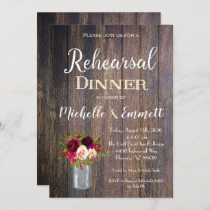 Rustic Boho Burgundy Rehearsal Dinner Invitation