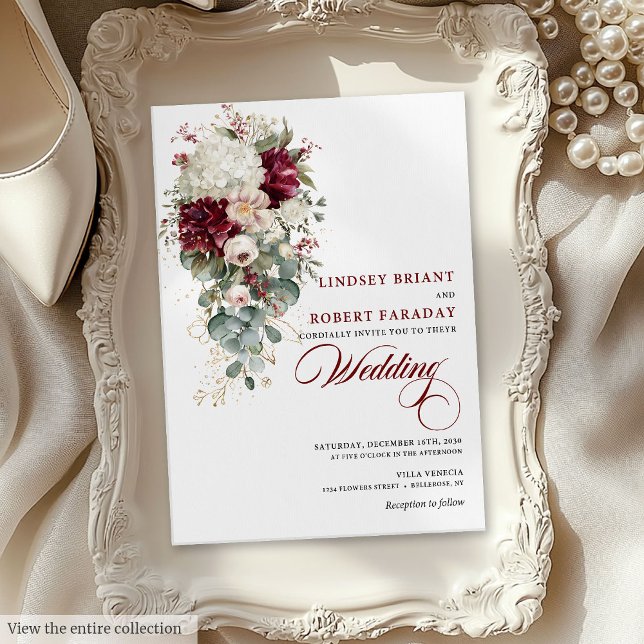 Rustic Boho Burgundy White Wedding Invitation Card (Rustic Boho Burgundy White Wedding Invitation Card)