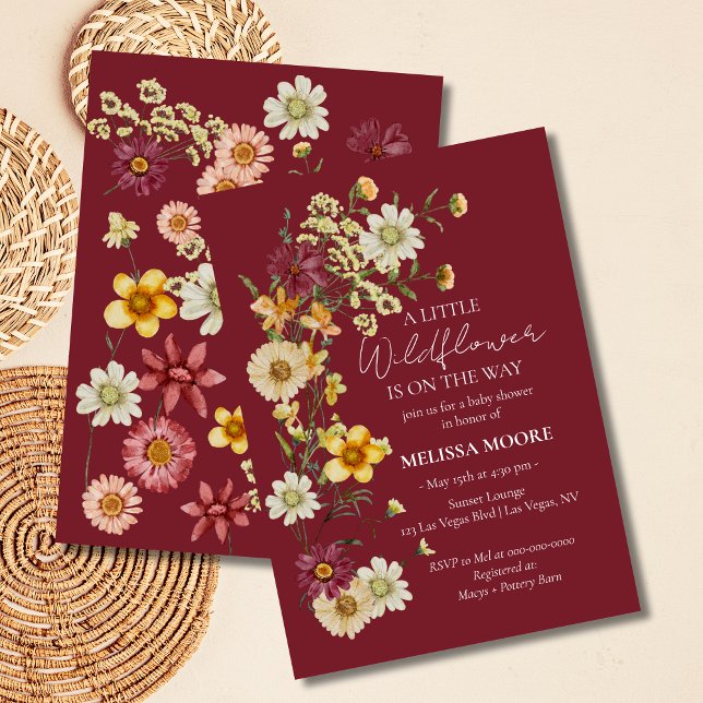 Rustic Boho Burgundy Wildflower Baby Shower Invitation (Creator Uploaded)