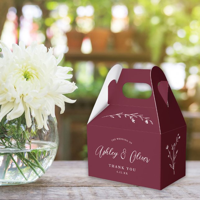 Rustic Boho Burgundy Wildflower Script Wedding Favour Box (Creator Uploaded)