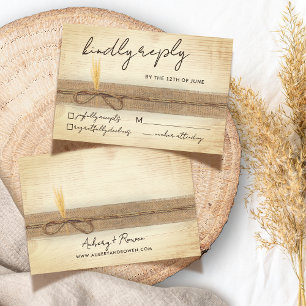 Rustic Boho Burlap Eco Wood Pampass Grass Wedding RSVP Card