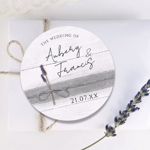Rustic Boho Burlap Lavender Wildflower Wedding Classic Round Sticker