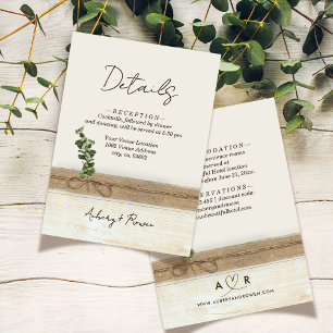 Rustic Boho Burlap Wood Eucalyptus Wedding Details Enclosure Card
