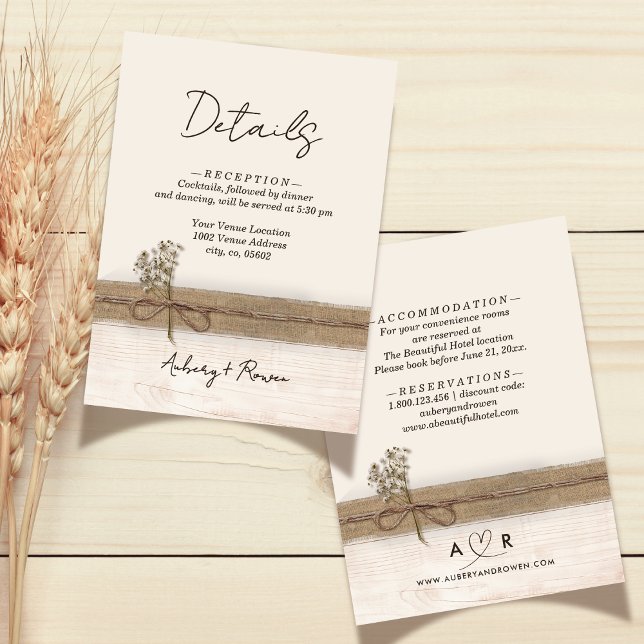 Rustic Boho Burlap Wood Wildflower Wedding Details Enclosure Card (Creator Uploaded)