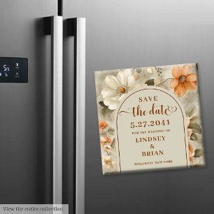 Rustic Boho Burnt Orange Ivory Olive Save the Date Magnet