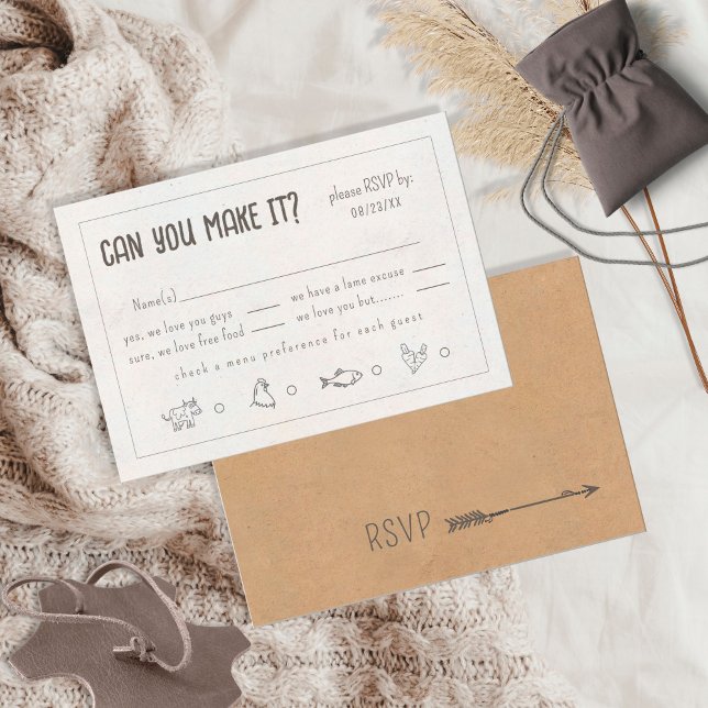 Rustic Boho Casual Funny Wedding ID1109 RSVP Card (Creator Uploaded)