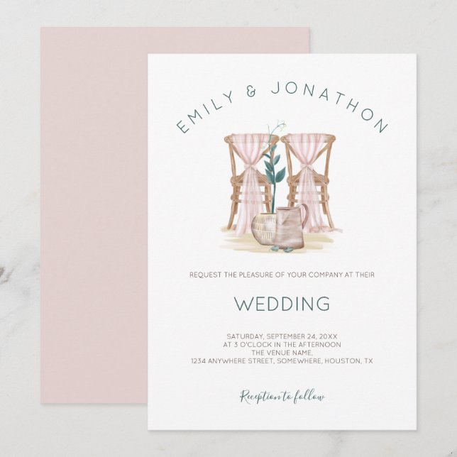 Rustic Boho Chairs Blue Eucalyptus Leaf Wedding Invitation (Front/Back)