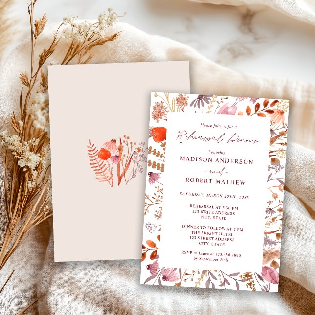 Rustic Boho Chic Bege Wildflowers Rehearsal Dinner Invitation (Creator Uploaded)