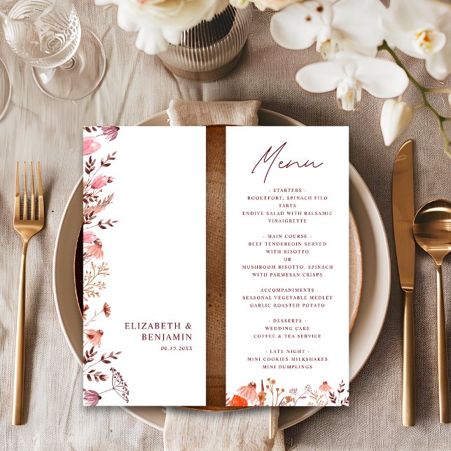 Rustic Boho Chic Fall Wildflowers Floral Wedding Menu (Creator Uploaded)