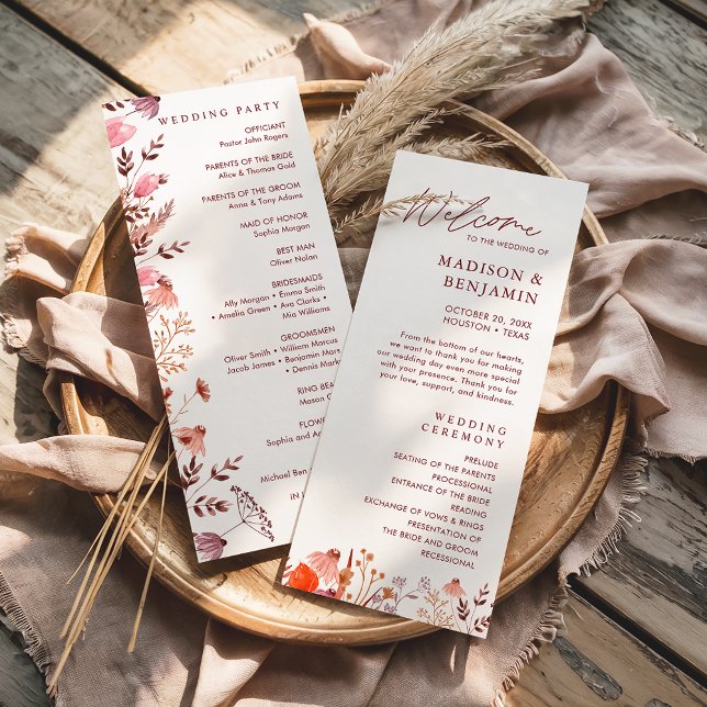 Rustic Boho Chic Fall Wildflowers Floral Wedding Program (Creator Uploaded)