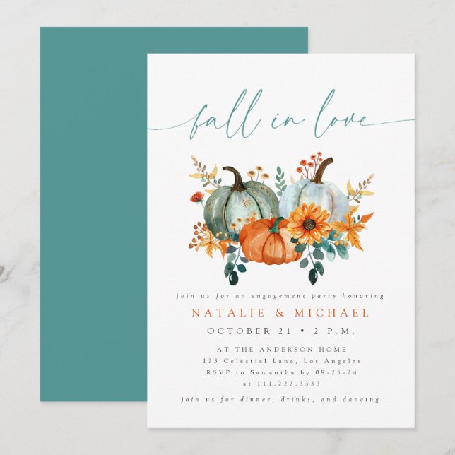 Rustic Boho Chic Pumpkin Fall Engagement Party Invitation (Front/Back)
