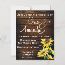 Rustic boho chic sunflower wedding invitations