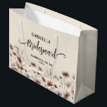 Rustic Boho Chic Wildflowers Bridesmaid Wedding Large Gift Bag<br><div class="desc">These beautiful gift bags are designed as a wedding gift or favour bag for your Bridesmaids. They feature a rustic yet elegant design with a bounty of wildflowers in earthtone shades of terracotta, dusty rose, and pewter blue on a cream coloured background. The title "Bridesmaid" written in fancy script letters...</div>