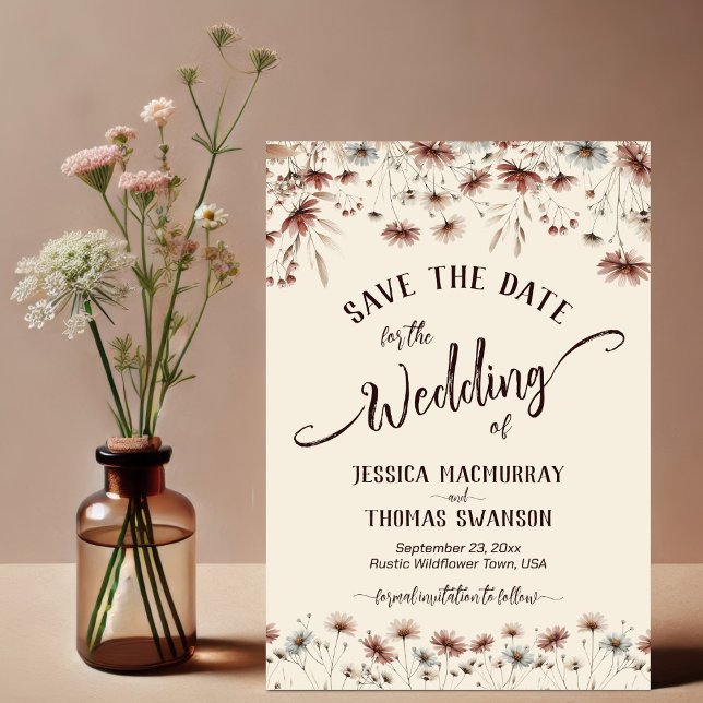 Rustic Boho Chic Wildflowers Calligraphy Wedding Save The Date (Creator Uploaded)