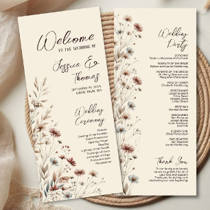 Rustic Boho Chic Wildflowers Earthtone Wedding Program