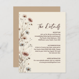 Rustic Boho Chic Wildflowers Wedding Details Enclosure Card