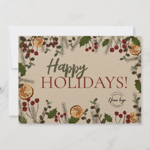 Rustic Boho Christmas foliage Happy Holidays Holiday Card