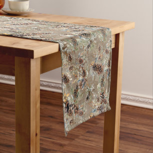 Rustic Boho Christmas Pine Farmhouse Pattern Short Table Runner