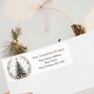 Rustic Boho Christmas Tree Wreath Ornaments Name Return Address Label