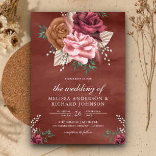 Rustic Boho Cinnamon Rose Earthy Floral Wedding Invitation