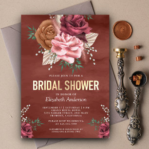 Rustic Boho Cinnamon Rose Floral Bridal Shower Invitation