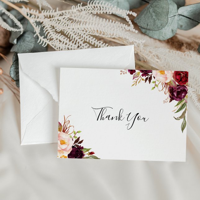 Rustic Boho Colourful Floral Flat Wedding Thank You Card (Creator Uploaded)