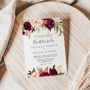 Rustic Boho Colourful Floral Nuestra Boda Wedding Invitation