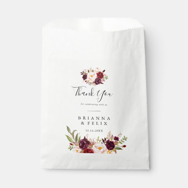 Rustic Boho Colourful Floral Thank You Wedding Favour Bag (Front)