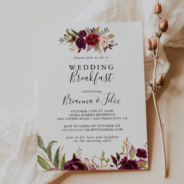Rustic Boho Colourful Floral Wedding Breakfast Invitation (Creator Uploaded)