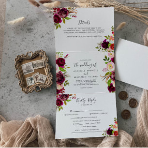 Rustic Boho Colourful Floral Wedding Tri-Fold Invitation