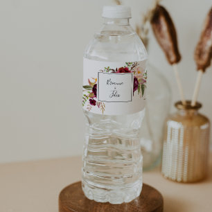 Rustic Boho Colourful Floral Wedding Water Bottle Label