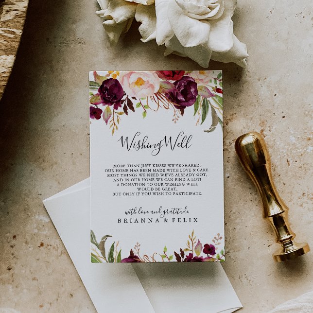 Rustic Boho Colourful Floral Wedding Wishing Well Enclosure Card (Creator Uploaded)