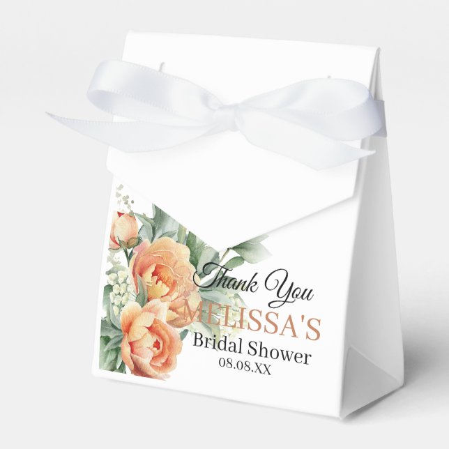 Rustic boho coral flowers greenery thank you favour box (Front Side)