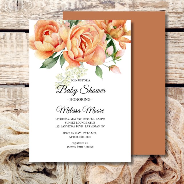 Rustic Boho Coral Peach Flowers Greenery Invitation (Creator Uploaded)