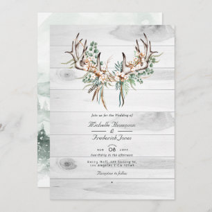 Rustic Boho Cotton and Eucalyptus QR Code Wedding Invitation